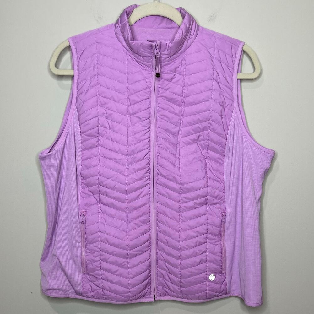 T By Talbots Chevron Quilted Vest Size 3XP Full Zip Sleeveless Purple Outdoors